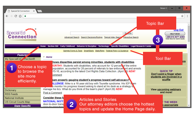 Choose a topic from the Topic Bar. Notice the articles down the page will deal with that topic
